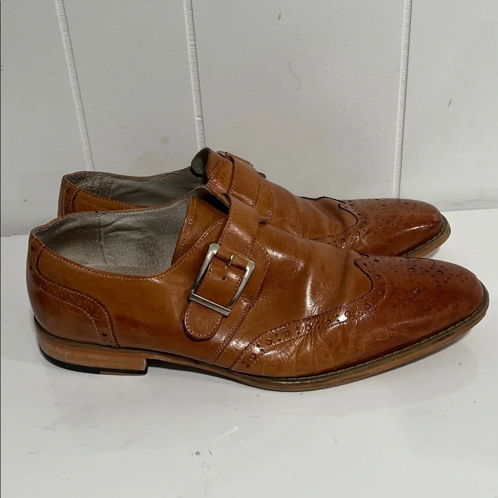 Giorgio V Brown Leather Monk Strap Wingtip Dress Shoes Sz 10M